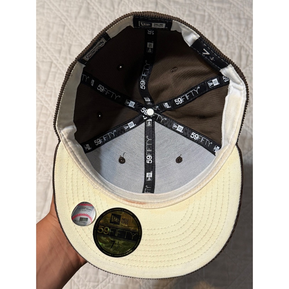 New Era Fitted Hat corduroy Brown Texas Rangers Men 7 1/4 Arlington Stadium Cap - Picture 8 of 10